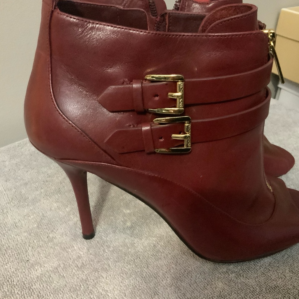 MICHAEL Michael Kors Red Ankle Booties with Gold Buckles